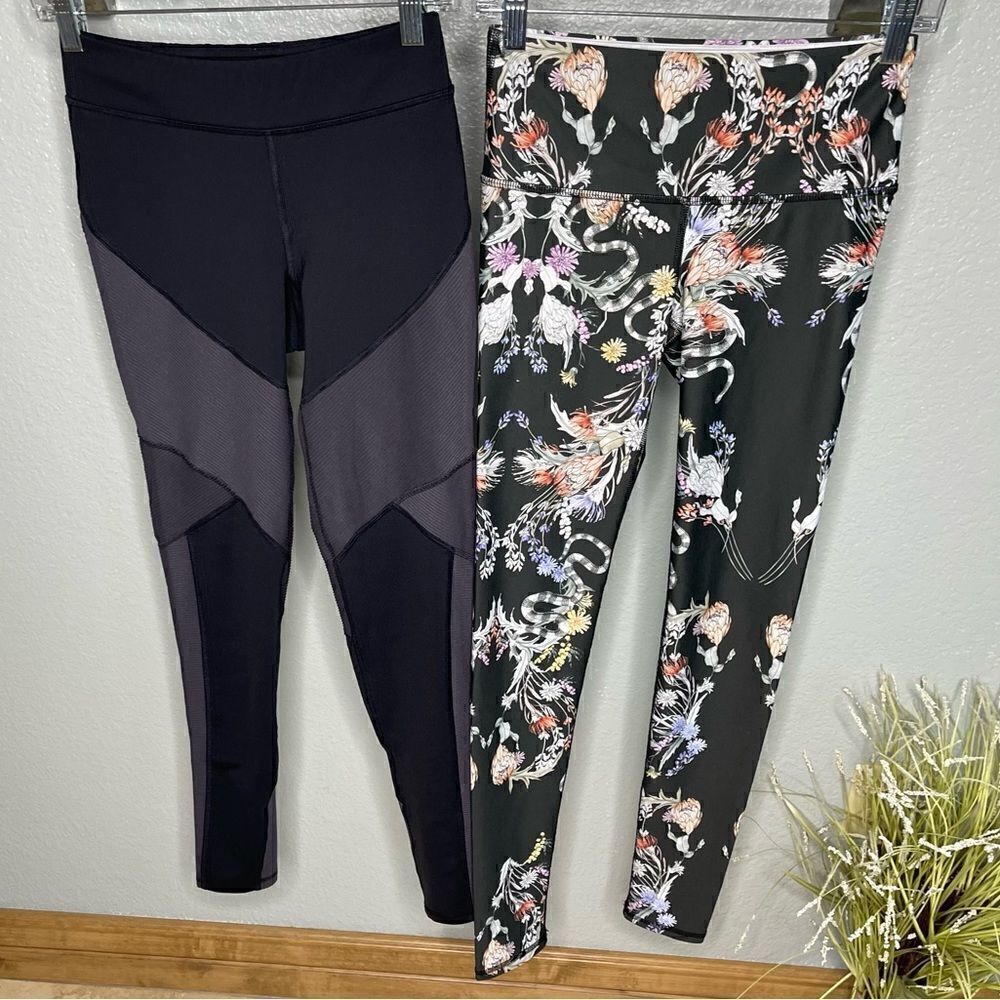 Noli Active Floral Snake Print & Champion Black Gray Leggings Size Small